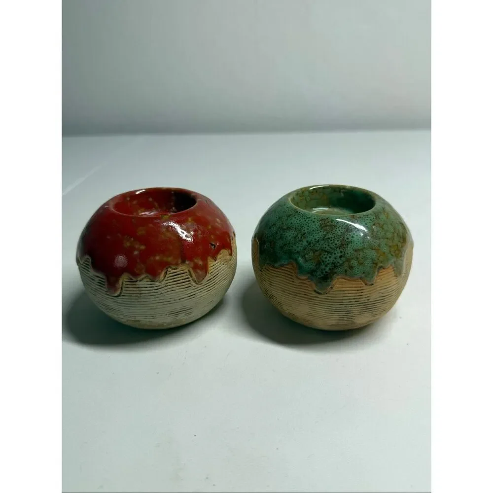 Elements 2 Stoneware Drip Glaze Candle Holders Imagine/ Believe Flower Plaques
